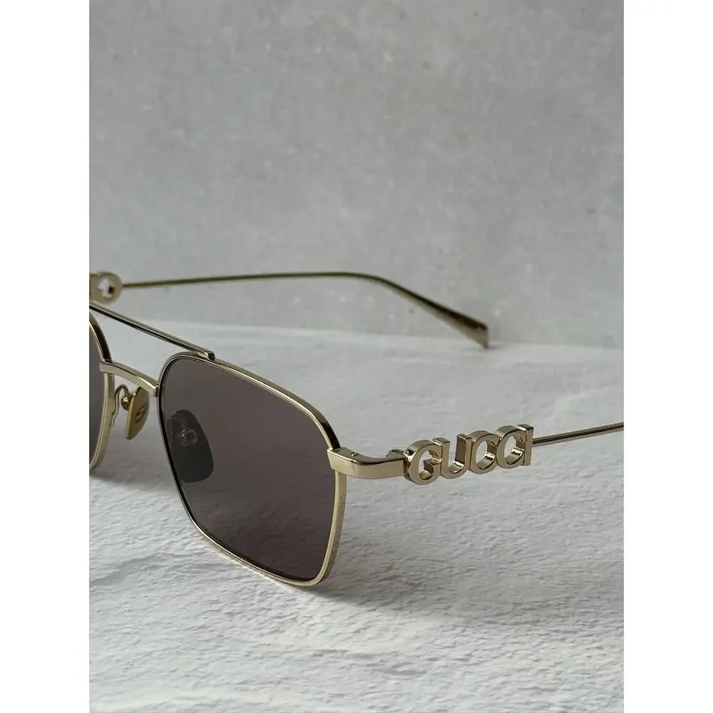 NEW Gucci GG1804S Gold Violet Aviator Logo Sunglasses $515